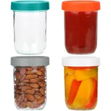 Belle Vous 4x Joghurtbecher aus Glas to Go - 437ml Overnight Oats Behälter Gläser Set - wiederverwendbarer 4er pack Müsli Becher mit Schraubdeckel