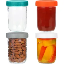 Belle Vous 4x Joghurtbecher aus Glas to Go - 437ml Overnight Oats Behälter Gläser Set - wiederverwendbarer 4er pack Müsli Becher mit Schraubdeckel