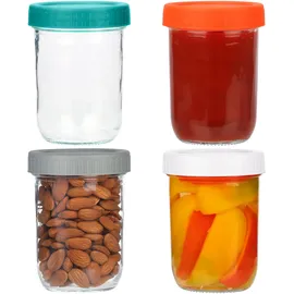 Belle Vous 4x Joghurtbecher aus Glas to Go - 437ml Overnight Oats Behälter Gläser Set - wiederverwendbarer 4er pack Müsli Becher mit Schraubdeckel