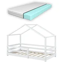 [en.casa] Kinderbett Knätten 70 x 140 cm Kiefer massiv weiß