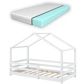 [en.casa] Kinderbett Knätten 70 x 140 cm Kiefer massiv weiß