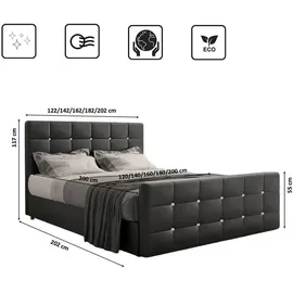 kaiser möbel Boxspringbett mit bettkasten und matratze 160 cm x 200 cm, Schlafzimmerbett ROMA Kunstleder Schwarz H3 - Schwarz