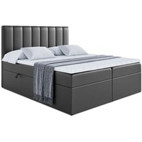 ALTDECOR Boxspringbett mit Matratze(20 cm hoch) und Topper(5 cm hoch), Polsterbett mit Kopfteil und Bettkasten - OHIO - 180x200 - H4/Schwarz Kunstl...