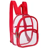 Durchsichtiger Mini-Rucksack mit Stadionzulassung, wasserdichter transparenter Rucksack für Arbeit, Sicherheitsreisen, Konzert- and Sportveranstaltungen (Red, One Size)