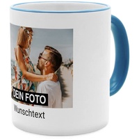 PhotoFancy® - Fototasse - Personalisierte Tasse mit eigenem Foto - Hellblau - Layout 1 Bild + Text