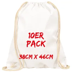 Texxilla Turnbeutel Mehrpack mit robusten Zugbändern, Weiß, weiß