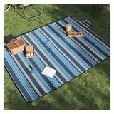 vidaXL Picknickdecke Faltbar Blau und Weiß Gestreift 200x150 cm Samt