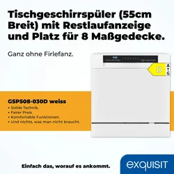 Exquisit Geschirrspüler GSP508-030D weiss | Spülmaschine 55 cm | Power+ | ECO Modus | Standgerät