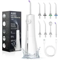 auiei Munddusche, tragbar, Wasserfloss, Munddusche 5 Modi und 8 Düsen, Tank 300 ml, USB aufgeladen, wasserdicht IPX7, geeignet für empfindliches Zahnfleisch (weiß)