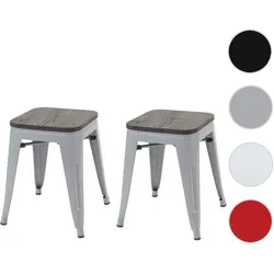2er-Set Hocker HWC-A73 inkl. Holz-Sitzfläche, Metallhocker Sitzhocker, Metall Industriedesign stapelbar ~ grau
