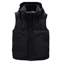 Icegrey Herren Daunenweste mit Kapuze ärmellos leicht Bodywarmer Steppweste Warm Gilet Stehkragen, Schwarz, XL
