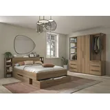 Gami Schlafzimmer-Set GAMI, braun (eiche helvezia), B:205cm H:90cm T:15cm, Melamin, Schlafzimmermöbel-Sets, Elegantes Zimmer mit praktischen & funktionalen Aufbewahrungselementen