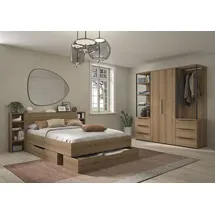 Gami Schlafzimmer-Set GAMI, braun (eiche helvezia), B:205cm H:90cm T:15cm, Melamin, Schlafzimmermöbel-Sets, Elegantes Zimmer mit praktischen & funktionalen Aufbewahrungselementen