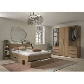 Gami Schlafzimmer-Set GAMI, braun (eiche helvezia), B:205cm H:90cm T:15cm, Melamin, Schlafzimmermöbel-Sets, Elegantes Zimmer mit praktischen & funktionalen Aufbewahrungselementen