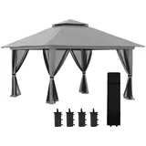 Outsunny Faltpavillon 4 x 4 m, Gartenpavillon mit 4 Netzwänden, UV-Schutz Grau