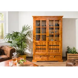 Massivmoebel24 Vitrine Akazie 134 x 50 x 196 cm Honig