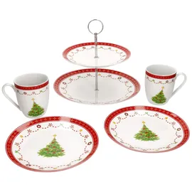 Mambocat 5tlg Weihnachtstraum Frühstücks-Set Etagere I 2 Personen aus Porzellan - 1x 161875 2x 162157 + 2x 162158