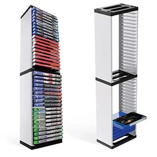 Esenlong Video Spiel Disc Regal Durable CD Lagerung Rack DVD Halter Container Turm Stand für Holding 36Pcs PS5 Spiel Discs, Weiß Schwarz, Acrylnitril-Butadien-Styrol