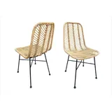 dynamic24 2er Set Rattan Essstuhl Esszimmerstuhl Küchenstuhl Wohnzimmer Stuhl natur