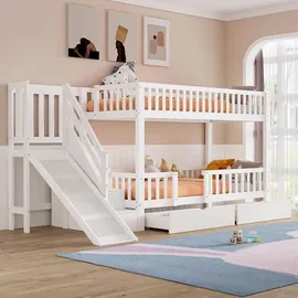 lanki international gmbh Etagenbett mit Rutsche 90 x 200 cm MDF und Massivholz weiß