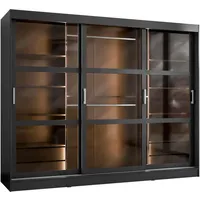 Mirjan24 Kleiderschrank Schwarz, Kunststoff, 4 Schubladen, Rechteckig, 250x203x65 cm,
