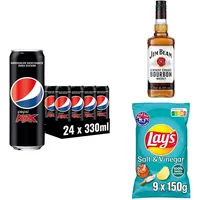 Pepsi Max, Das zuckerfreie Erfrischungsgetränk von Pepsi, Koffeinhaltige Cola in der Dose, EINWEG Dose (24 x 0,33 l) + Knusprig gewürzte Kartoffelchips+ Kentucky Straight Bourbon Whiskey