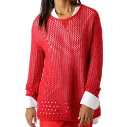 Aniston CASUAL Damen Strick-Pullover mit Baumwollanteil Grobstrick-Pullover Langarm-Shirt 83680609 Rot - 34
