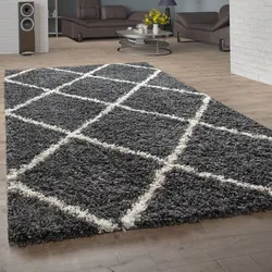 Hochflor-Teppich PACO HOME "Kalmar 441", grau (anthrazit), B:160cm H:40mm L:220cm, Polypropylen, Teppiche, Scandi Design, Rauten Muster, weich & kuschelig, Kundenliebling