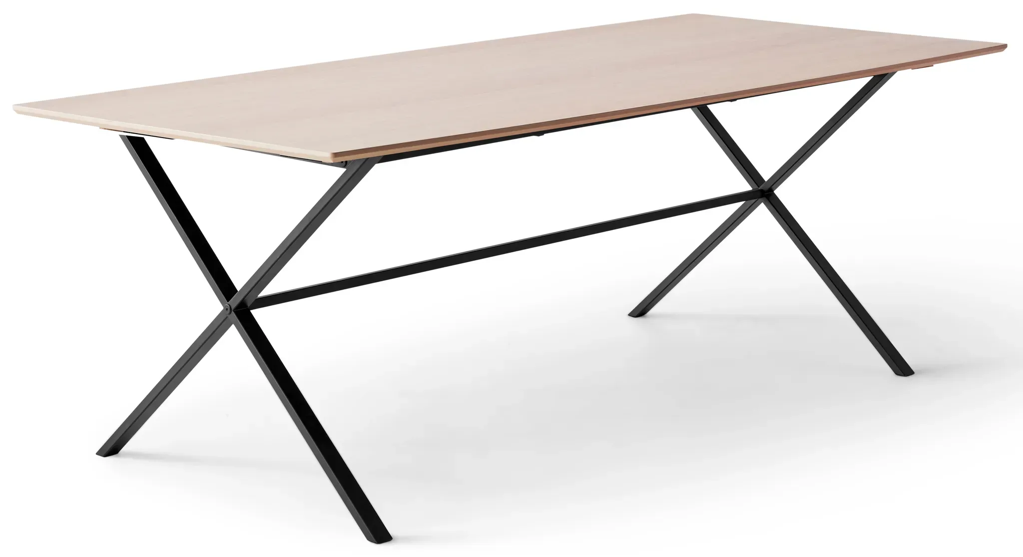 Esstisch HAMMEL FURNITURE "Meza Designtisch mit Auszugsfunktion und 2 Einlegeplatten", beige (naturfarben, schwarz), B:165cm H:73,5cm T:90cm, Tischplatte: Weiß pigmentiertes, matt lackiertes Eichenfurnier (MDF-Kante natur), Gestell: Pulverbeschichtetes schwarzes Metall, RAL9005 matt, Tischplatte mit Anti-Finger-Print, Tischplatte mit Anti-Finger-Print, Tische, rechteckige Tischplatte MDF, gekreuztes Metallgestell