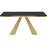 Esstisch ausziehbar - 6 bis 10 Personen - Sicherheitsglas, Keramik & Metall - Marmor-Optik Schwarz & Goldfarben - LOZIPA von Maison Céphy - Schwarz