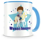 Samunshi® Kindertasse mit Namen Tasse Ritter Personalisierte Tasse mit Namen Kinder Kinderbecher mit Namen Kindergarten blau 300ml