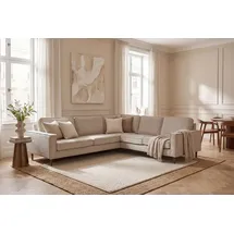 Home Affaire Ecksofa HOME AFFAIRE "Pinto Skandi, 290 cm, Chenille, Struktur, Ottomane links / rechts", beige (creme), B:290cm H:89cm T:250cm, 100% Polyester, Sofas, Ecksofa, mit Keder, Massivholzfüße Eiche geräuchert, Wellenunterfederung