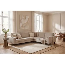 Home Affaire Ecksofa HOME AFFAIRE "Pinto Skandi, 290 cm, Chenille, Struktur, Ottomane links / rechts", beige (creme), B:290cm H:89cm T:250cm, 100% Polyester, Sofas, Ecksofa, mit Keder, Massivholzfüße Eiche geräuchert, Wellenunterfederung