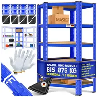 Masko Eckregal Metall/MDF 180x75x40 cm blau 5 verstellbare Ablagen