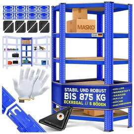 Masko Eckregal Metall/MDF 180x75x40 cm blau 5 verstellbare Ablagen