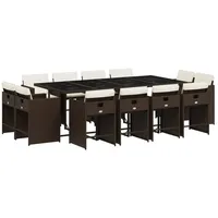 VidaXL 13-tlg. Garten-Essgruppe mit Kissen Braun Poly Rattan