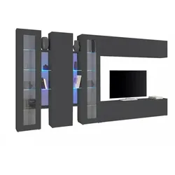 Dmora Wohnzimmermöbel Clemente, Wohnzimmergarnitur TV-Möbel mit 5 Türen, Mehrzweck-Wohnmöbel, 100 % Made in Italy, cm 340x30h180, Anthrazit