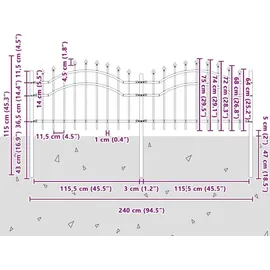 vidaXL Zaun-Set 2040 x 115 cm Schwarz/Stahl