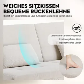 COMHOMA Schlafsofa mit Schlaffunktion, Futonbezug ausklappbar, ecksofa, Couch Gästebett, 3-Sitzer mit verstellbare Rückenlehne aus Kords... - Weiß