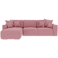 Carryhome Ecksofa, Rosa, Textil, 3-Sitzer, Ottomane links, L-Form, 293x195 cm, Stoffauswahl, Liegefunktion, seitenverkehrt erhältlich, Rücken echt, Wohnzimmer, Sofas & Couches, Wohnlandschaften, Ecksofas