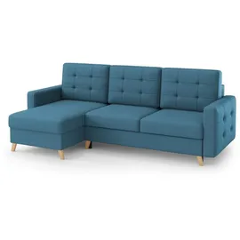 beautysofa Ecksofa VINCI mit Schlaffunktion und Bettkasten, Blau Velo 631, Uniwersalle Ottomane - Blau