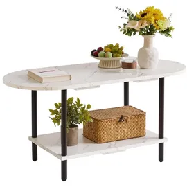 luxuskollektion Couchtisch Weiß Holz 2-stufiger Stauraum