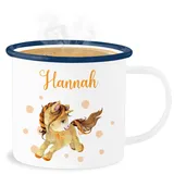 Emaille Becher Blechbecher - Einhorn Unicorn mit Namen - 300 ml - Weiß Blau - personalisierte kinder einhörner tasse unicorns einhörnern personalisierter name personlisierte,einhorn mädchen und