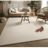 MY HOME Teppich MY HOME "Ciney, LAGERRÄUMUNG" Gr. 2, beige (creme), B:120cm H:16mm L:160cm, Polyester, Teppiche, Teppich, Kurzflor, Hoch-Tief Effekt, Uni Farben, Scandi Design, besonders weich