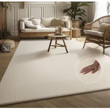 MY HOME Teppich MY HOME "Ciney, LAGERRÄUMUNG" Gr. 2, beige (creme), B:120cm H:16mm L:160cm, Polyester, Teppiche, Teppich, Kurzflor, Hoch-Tief Effekt, Uni Farben, Scandi Design, besonders weich
