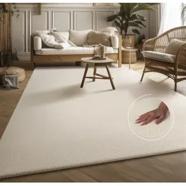 MY HOME Teppich MY HOME "Ciney, LAGERRÄUMUNG" Gr. 2, beige (creme), B:120cm H:16mm L:160cm, Polyester, Teppiche, Teppich, Kurzflor, Hoch-Tief Effekt, Uni Farben, Scandi Design, besonders weich