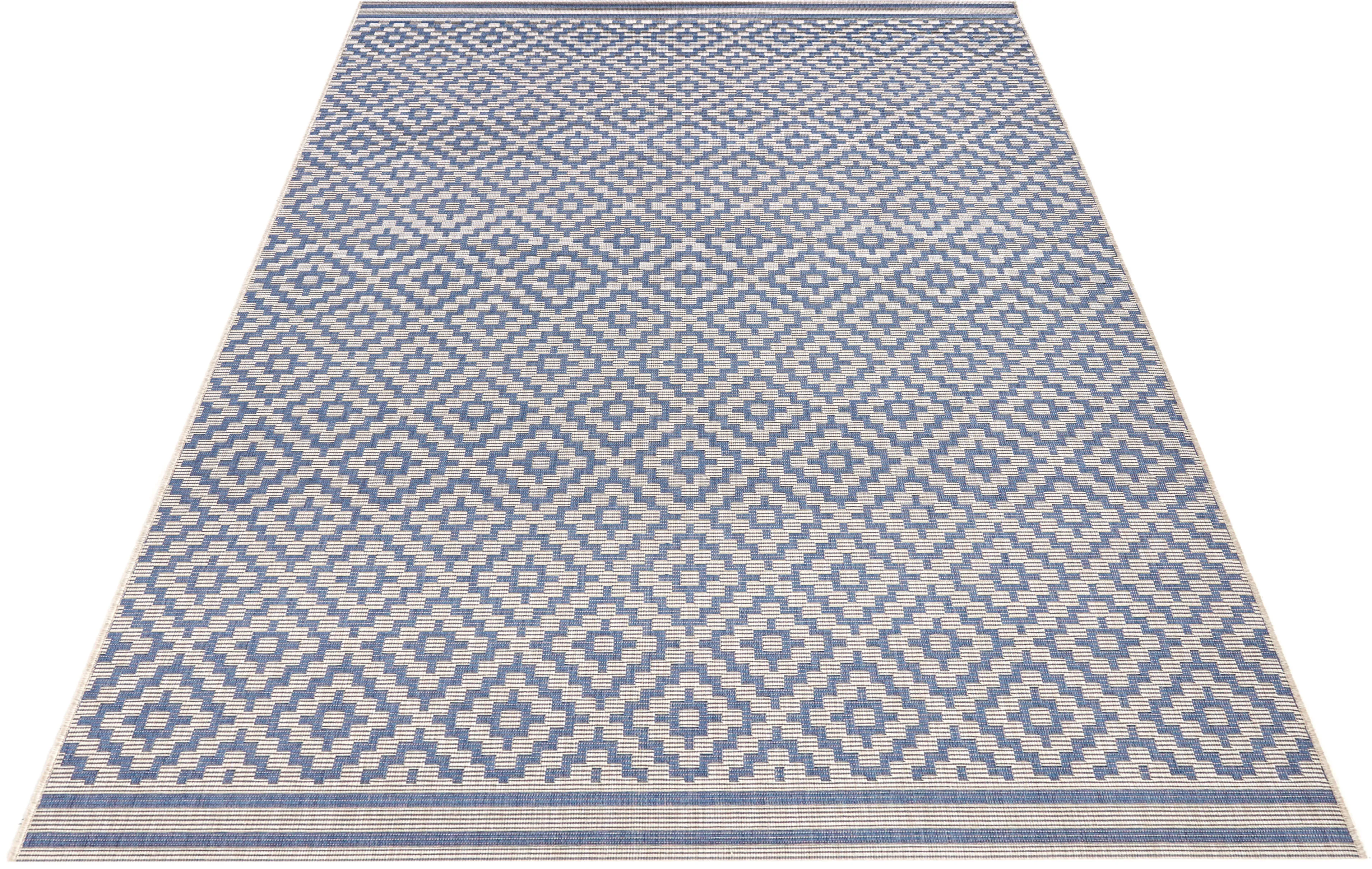 Teppich NORTHRUGS "Raute" Teppiche Gr. B: 200 cm 1 St., 8 mm, L: 290 cm, blau In-& Outdoor, Wetterfest, Balkon, Läufer, Wohnzimmer, Terrasse, Raute