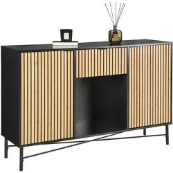 Sideboard Madrid Schwarz/Naturfarben massiv