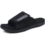 ONCAI Herren Hausschuhe, Verstellbare Klettverschluss Slides, Warme Komfort Yogamatte Memory-Schaum Kunstfell Pantoffeln, Schwarz Größe 47 - 47 EU