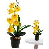 Lamppdcor Künstliche Orchidee, 17 Zoll gelber Faux -Orchidee im Topf mit 7 Blumenköpfen und 4 Blättern, echte Touchseidenblumen für Zuhause, Büro, Hochzeit